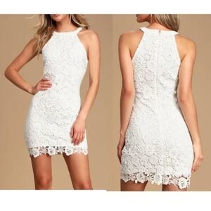 Love Poem Allover Crochet Floral Lace Halter Mini Party Dress Cocktail White